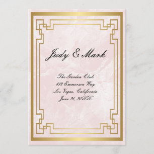 Gold Geometric Frame Pink Marble Wedding Menu Card