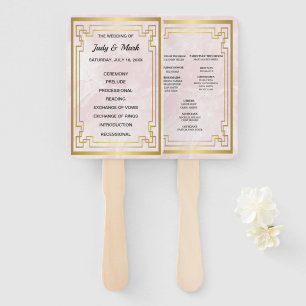 Gold Geometric Frame Pink Marble Wedding Program Hand Fan