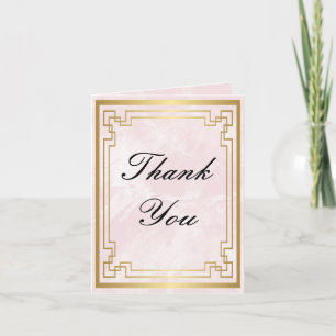 Gold Geometric Frame Pink Marble Wedding Thank You Card