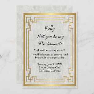 Gold Geometric Frame White Marble Bridesmaid Invitation