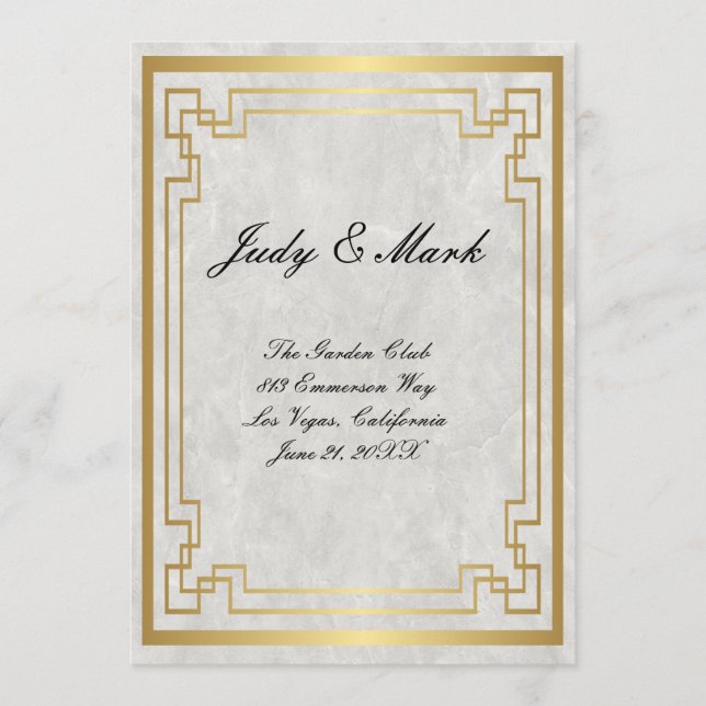 Gold Geometric Frame White Marble Wedding Menu (Front)