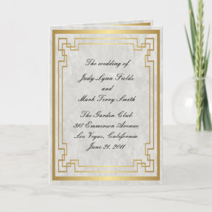 Gold Geometric Frame White Marble Wedding Program Card