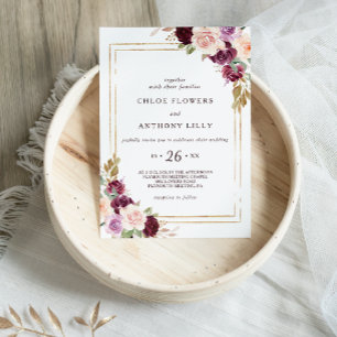 Gold Geometric Green Blush Burgundy Floral Wedding Invitation