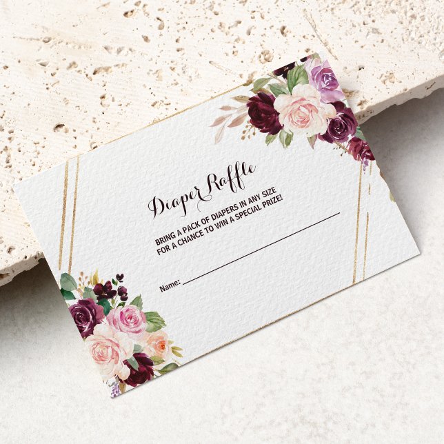 Gold Geometric Green Burgundy Floral Diaper Raffle Enclosure Card (Creator Uploaded)
