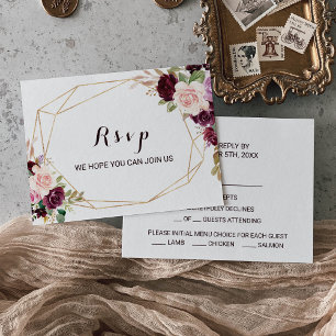 Gold Geometric Green Burgundy Floral Menu Choice