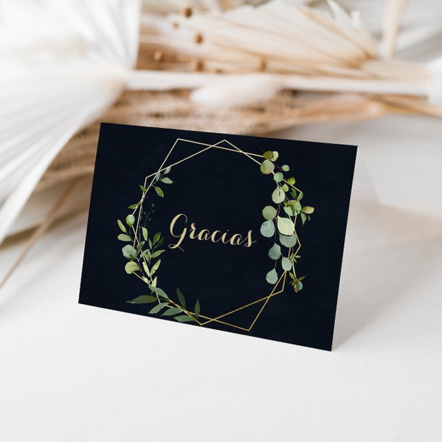 Gold Geometric Green Folded Wedding Gracias Card (Creator Uploaded)
