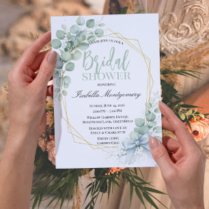Gold Geometric Greenery Eucalyptus Bridal Shower Invitation