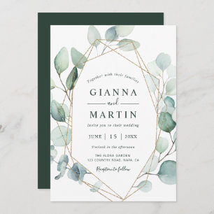 Gold Geometric Greenery Foliage Wedding Invitation