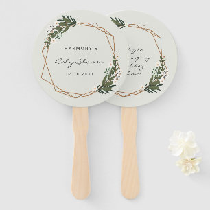 Gold Geometric Greenery Gender Neutral Baby Shower Hand Fan