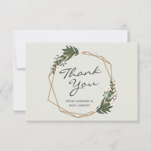 Gold Geometric Greenery Gender Neutral Baby Shower Thank You Card