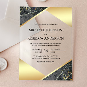Gold Geometric Grey Marble Wedding Acrylic Invitations
