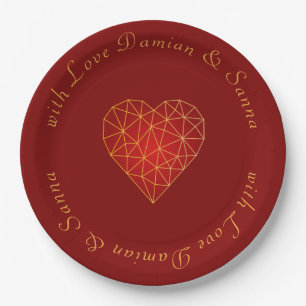 Gold Geometric heart love Paper Plate