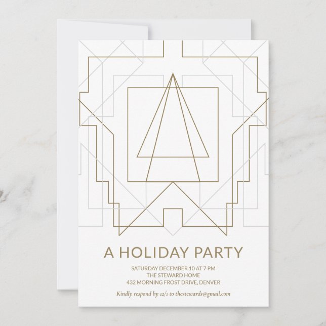 Gold Geometric Holiday Party Invitation (Front)