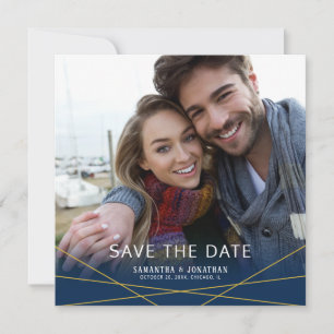 Gold Geometric Lines Square Photo Save the Date