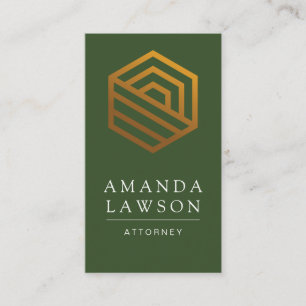 Gold Geometric Logo Green Business Card
