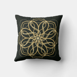 Gold Geometric Mandala Art Print – Dark Green Art Cushion