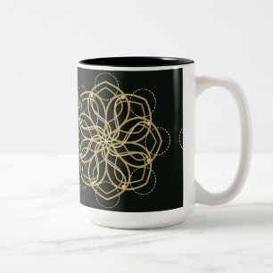 Gold Geometric Mandala Art Print – Dark Green Art Two-Tone Coffee Mug