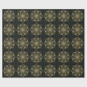 Gold Geometric Mandala Art Print – Dark Green Art Wrapping Paper