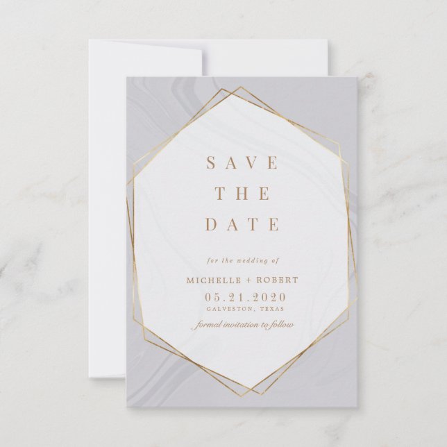 gold geometric marble Photo Save The Date Invitati Invitation (Front)