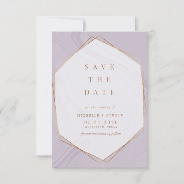 gold geometric marble Photo Save The Date Invitation (Front)