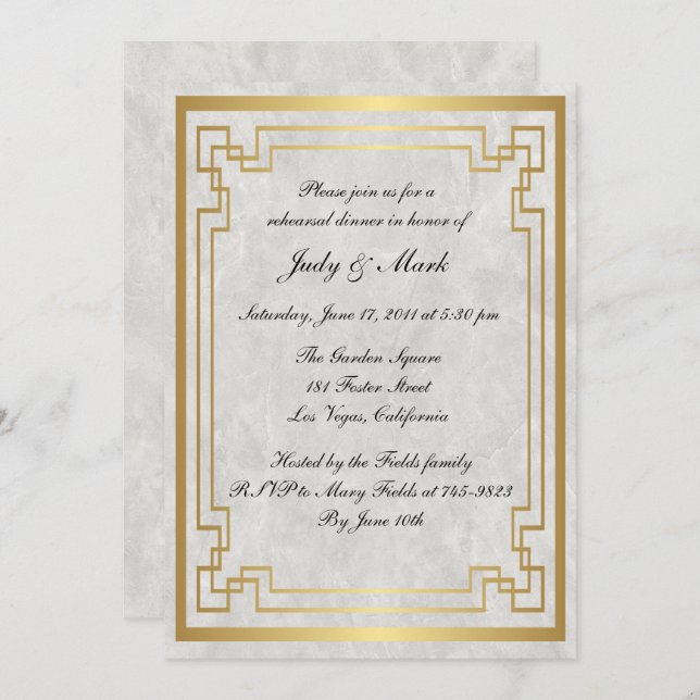 Gold Geometric  Marble Wedding Rehearsal Dinner Invitation (Front/Back)