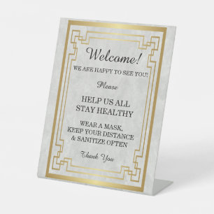 Gold Geometric Marble Wedding Safety Pedestal Sign