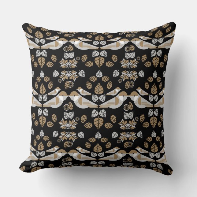 Gold Geometric Modern Abstract Bird Art Cushion (Front)