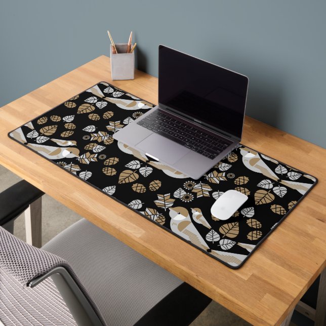 Gold Geometric Modern Abstract Bird Art Desk Mat (Office 2)
