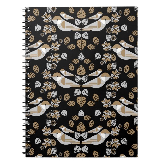 Gold Geometric Modern Abstract Bird Art Notebook (Front)