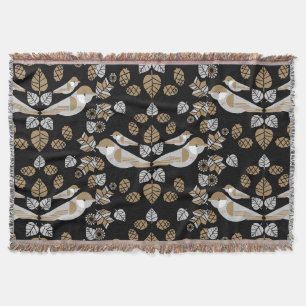 Gold Geometric Modern Abstract Bird Art Throw Blanket