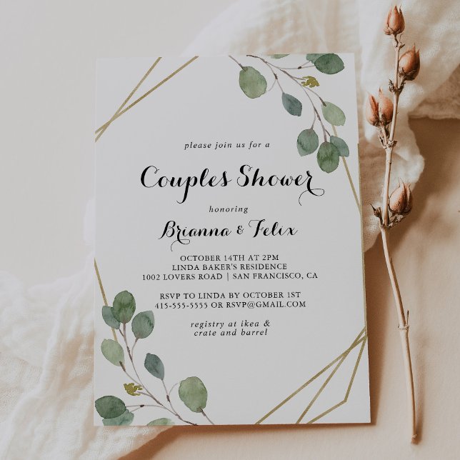 Gold Geometric Modern Calligraphy Couples Shower Invitation (Creator Uploaded)