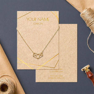 Gold geometric necklace or bracelet display card.