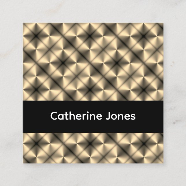 Gold geometric pattern black square business card (Front)