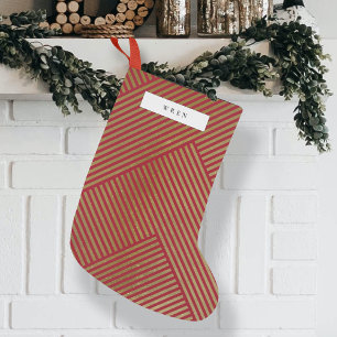Gold Geometric Pattern Sophisticated Red Small Christmas Stocking