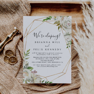 Gold Geometric Peony Floral Elopement Reception Invitation