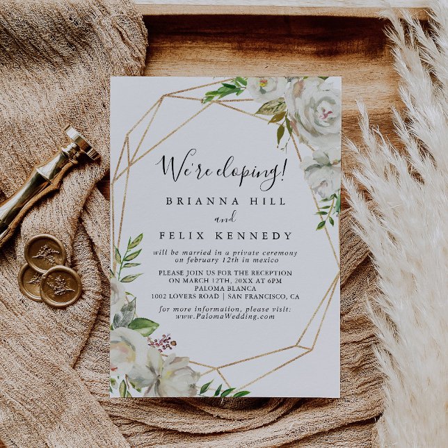 Gold Geometric Peony Floral Elopement Reception Invitation (Creator Uploaded)