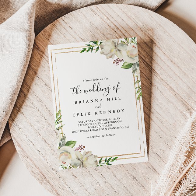 Gold Geometric Peony Floral The Wedding Of Invitation (Creator Uploaded)