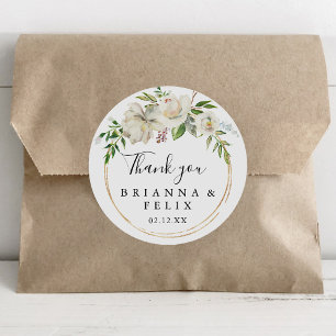 Gold Geometric Peony Thank You Wedding Favour Classic Round Sticker