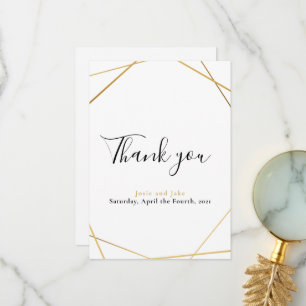 Gold geometric photo wedding thank you card