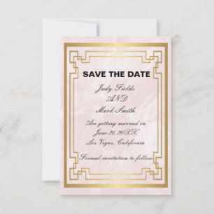 Gold Geometric Pink Marble Wedding Save The Date Thank You Card