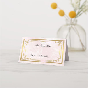 Gold Geometric Pink Marble Wedding Table Place Card