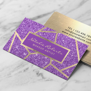 Gold Geometric Purple Glitter Beauty Salon Business Card