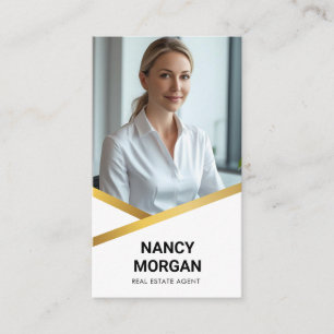 Gold Geometric Real Estate Agent QR Code Photo Business Card