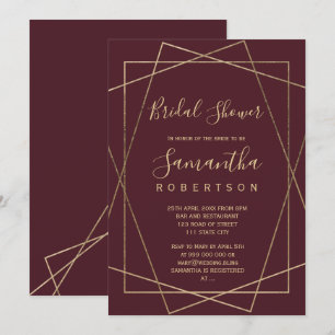 gold geometric red burgundy bridal shower invitation