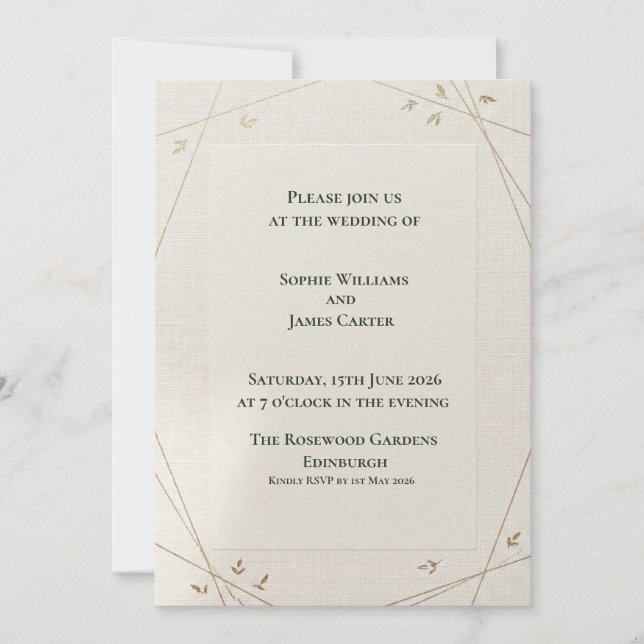 Gold Geometric Sage Wedding Invitation (Front)