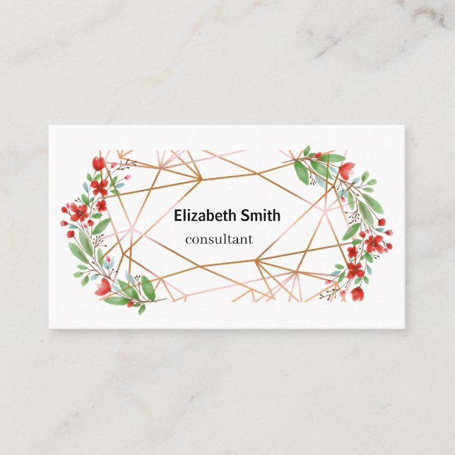 Gold Geometric Simple Eucalyptus Greenery Business Card (Front)