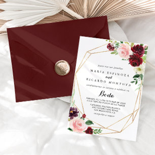 Gold Geometric Spring Floral Spanish Wedding Invitation
