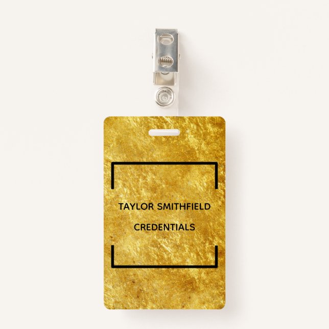 gold geometric square modern trendy badge lanyard ID badge (Front with Clip)