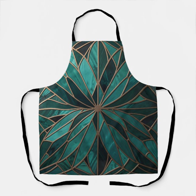 Gold Geometric Starburst Pattern Art Deco Luxury Apron (Front)