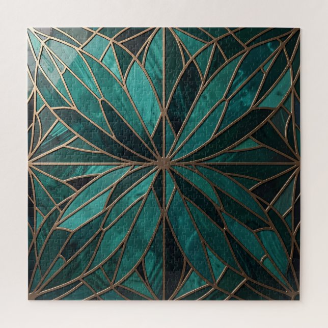 Gold Geometric Starburst Pattern Art Deco Luxury Jigsaw Puzzle (Vertical)